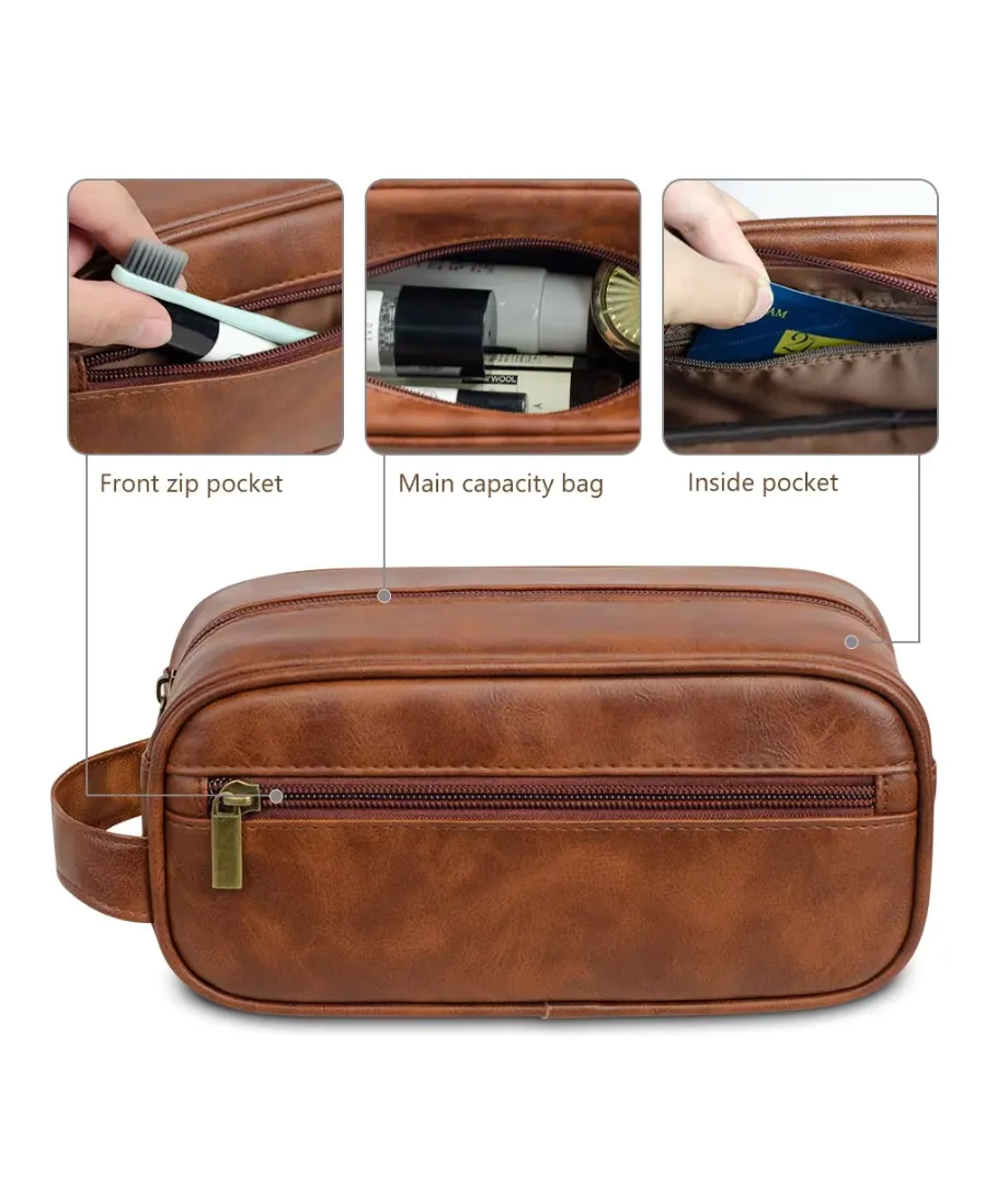 Retro Double-Color PU Leather Shockproof Toiletry Bag OEM Wholesale Travel - View 5